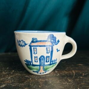 M. A. Hadley Signed Pottery House Home Cup Mug Hand Painted Marked The End" USA